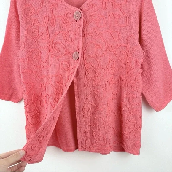 Focus Casual Life Top Womens Large Gauze Lagenlook Artsy Pink Pockets Cardigan - Picture 4 of 8